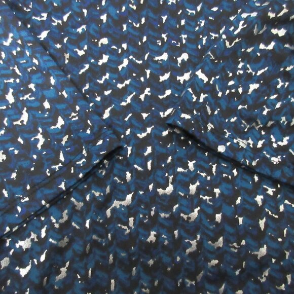 Dana Buchman Blouse Sz Small Blue Black Silver Metallic Draped Neckline Long Sle - Picture 6 of 10
